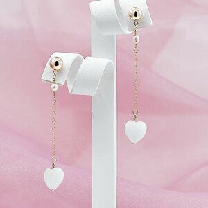 Jade Heart Dangle Earrings, 14K Gold Filled Ball Post Stud Earrings